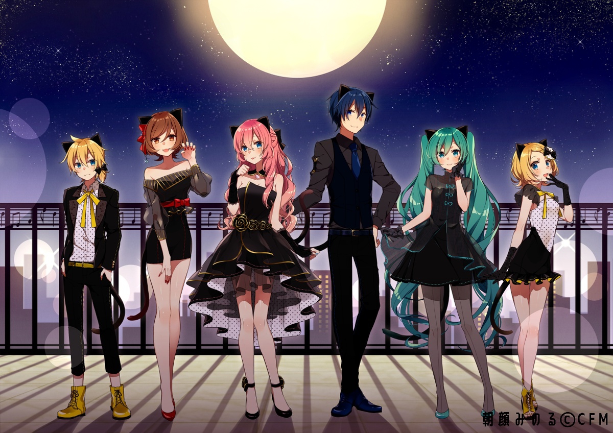 asagao_minoru, dress, hatsune_miku, kagamine_len, kagamine_rin, kaito, megurine_luka, meiko