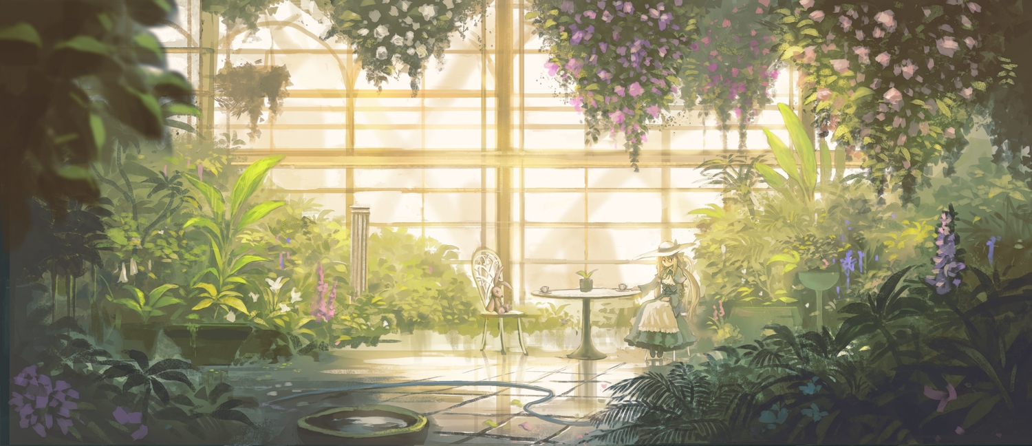 bunny, flowers, leaves, lolita_fashion, original, scenic, sudzuke