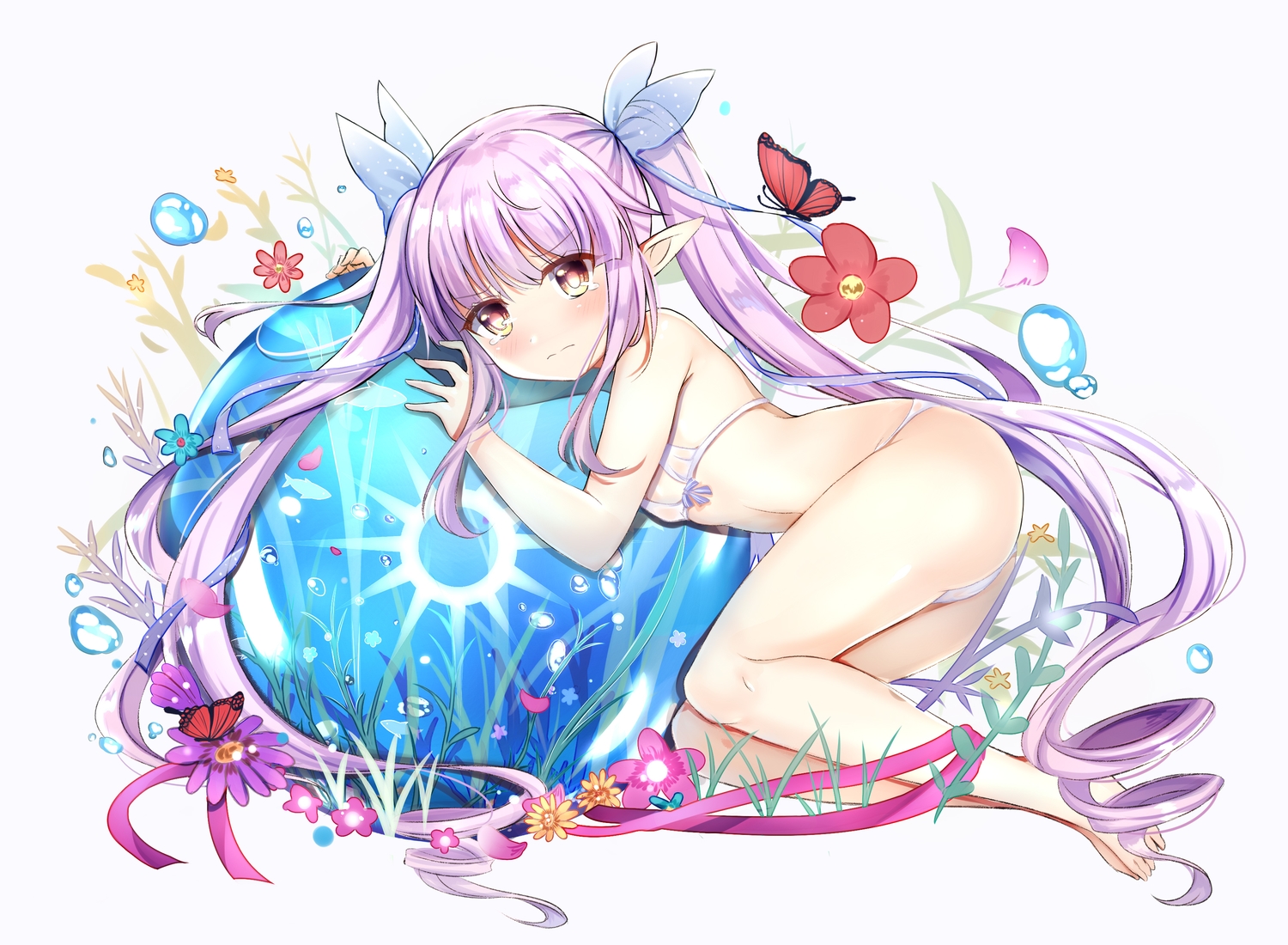 barefoot, bikini, blush, butterfly, flat_chest, flowers, hikawa_kyoka, loli