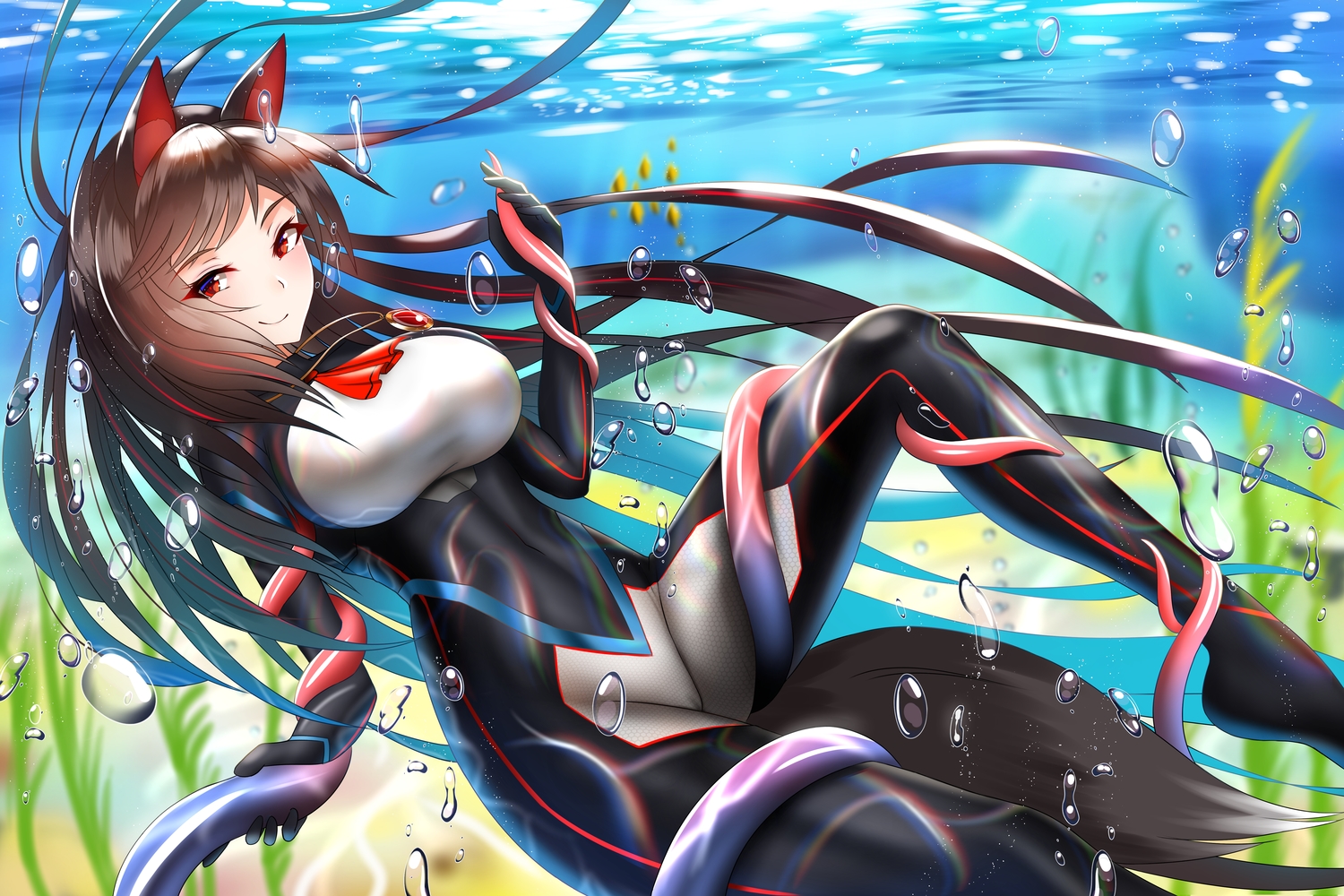 animal_ears, bodysuit, breasts, bubbles, cameltoe, imaizumi_kagerou, nekoda_(maoda), red_eyes
