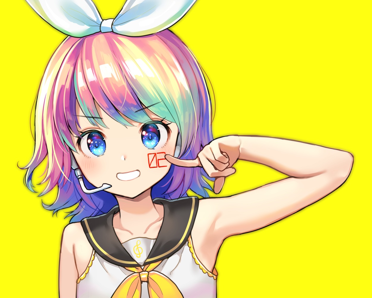 aqua_eyes, blonde_hair, close, headphones, kagamine_rin, microphone, nishizawa, school_uniform