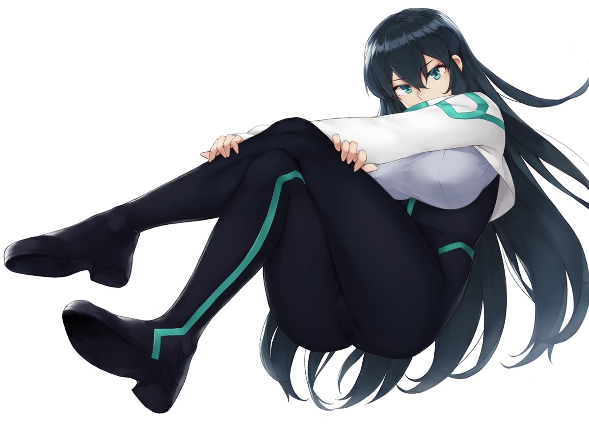 black_hair, bodysuit, boots, cold_(hoshinoskull), green_eyes, gundam_build_divers, long_hair, may_(gbd)