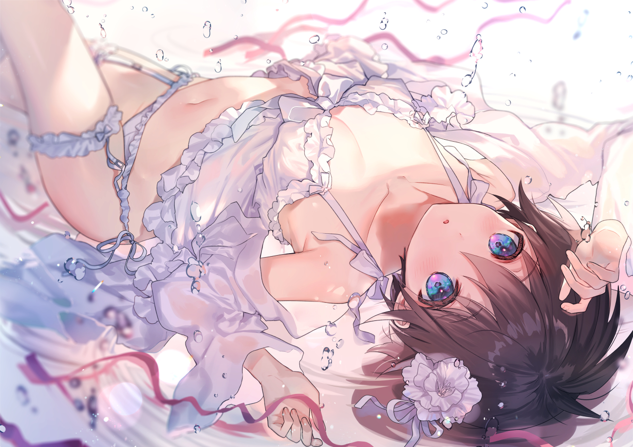 brown_hair, close, garter, garter_belt, mimoza_(96mimo414), navel, original, short_hair, underwater, water