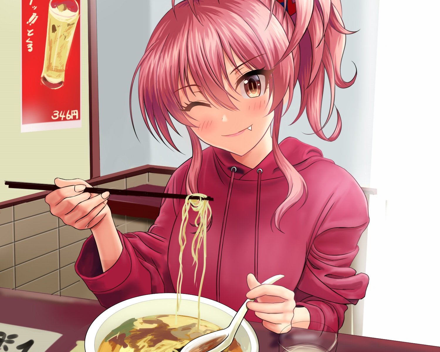 blush, cropped, drink, fang, food, hood, idolmaster, idolmaster_cinderella_girls