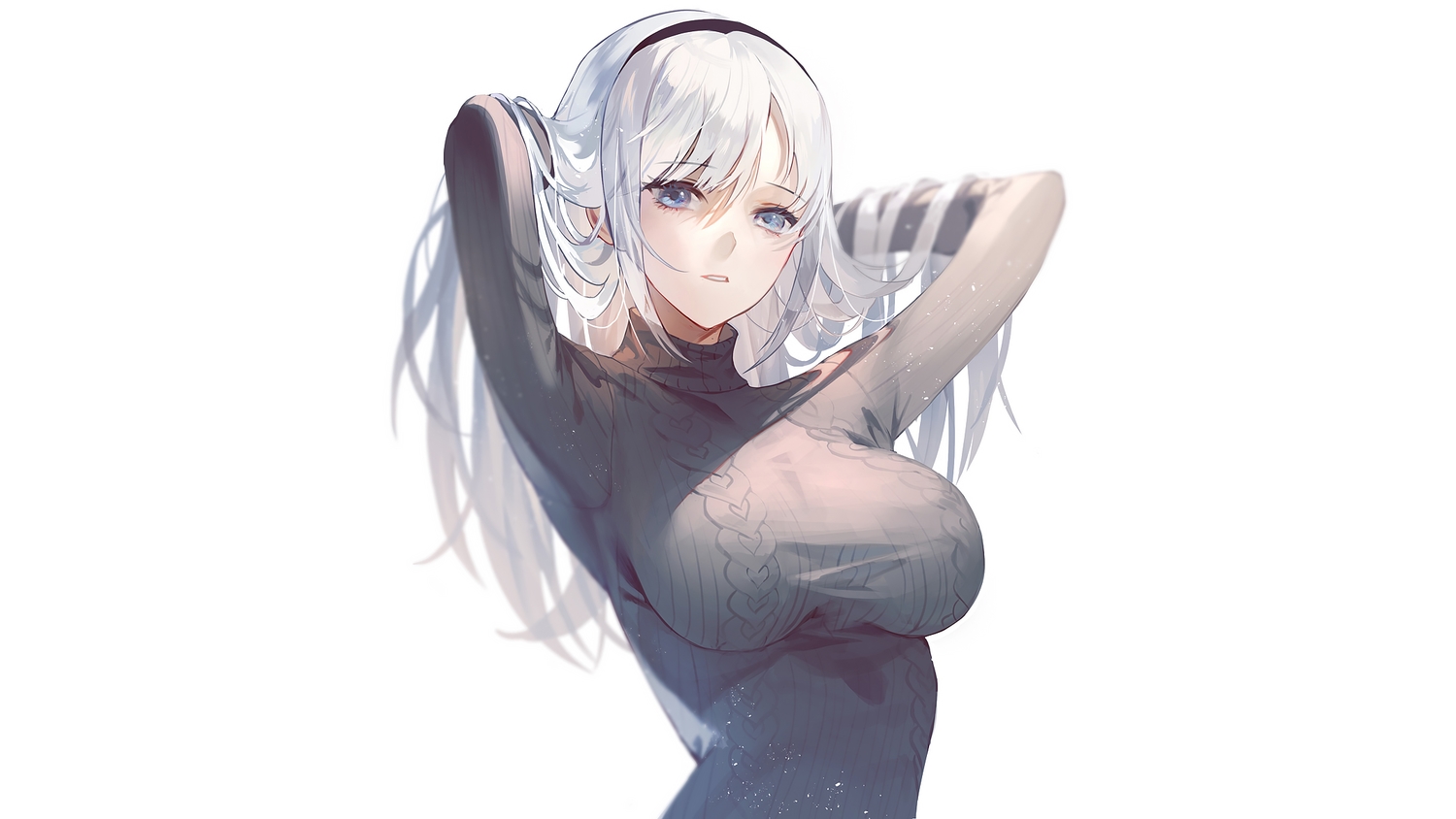 aqua_eyes, breasts, fajyobore323, headband, long_hair, original, white, white_hair