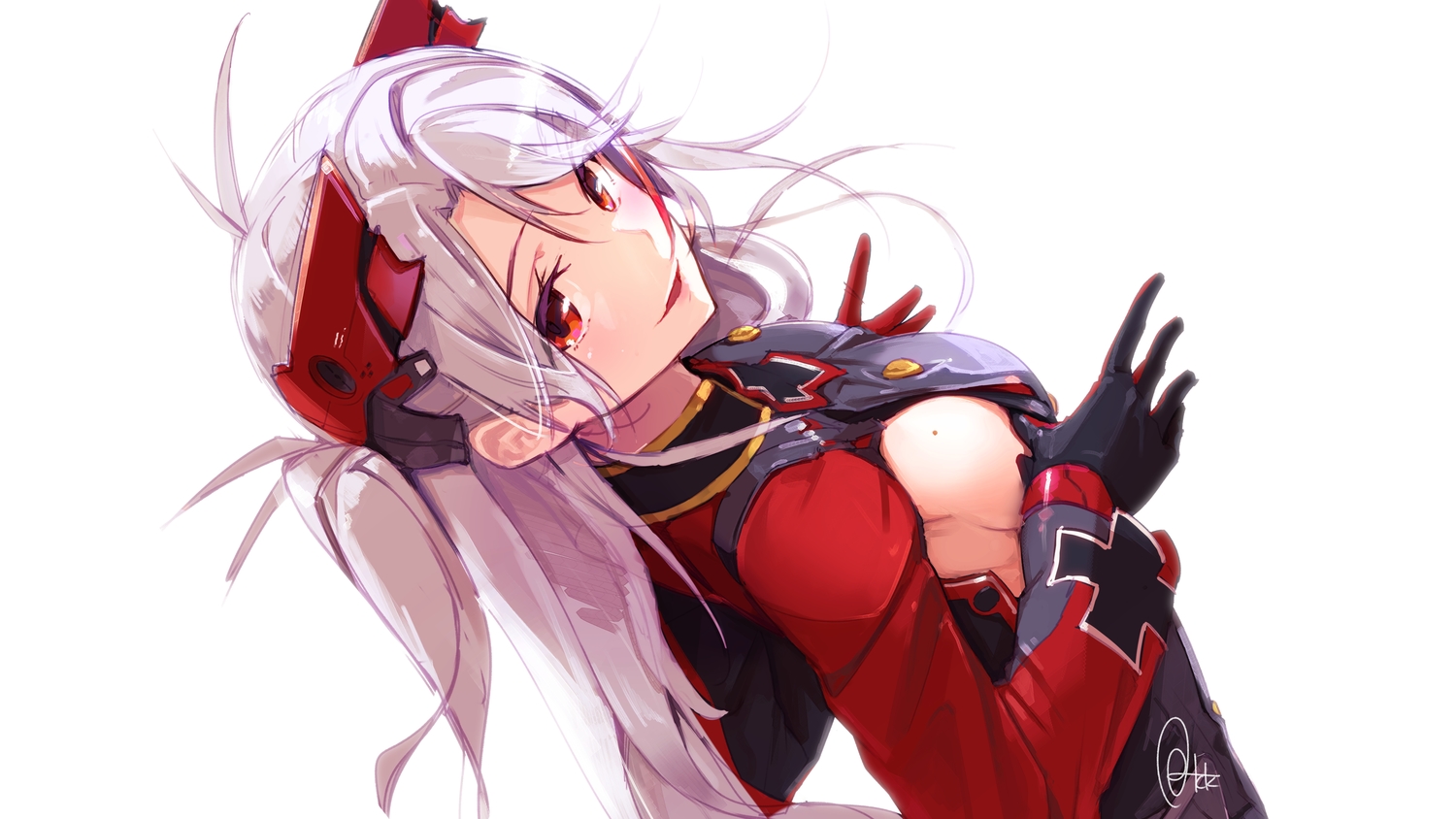 anthropomorphism, azumi_akitake, azur_lane, breasts, gloves, gray_hair, long_hair, prinz_eugen_(azur_lane)