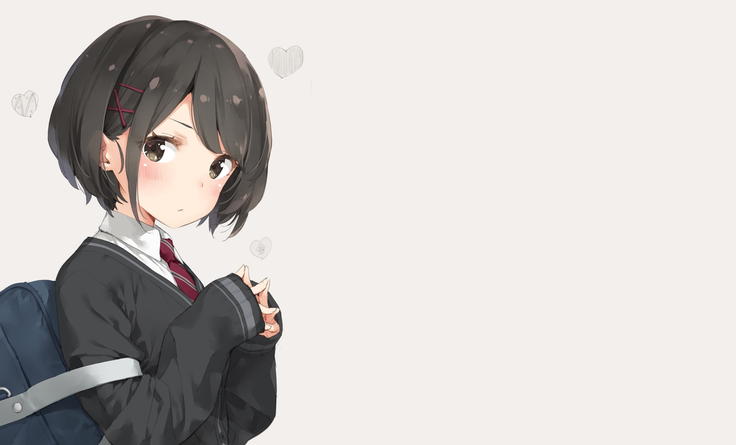 black_hair, blush, brown_eyes, kani_biimu, original, school_uniform, short_hair, tie
