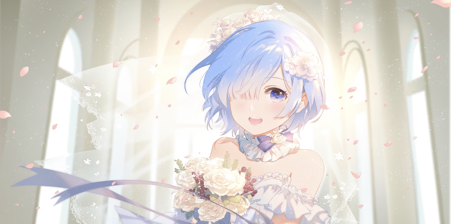 close, flowers, rem_(re:zero), re:zero_kara_hajimeru_isekai_seikatsu, rose, shangguan_feiying
