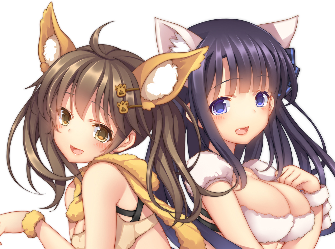 2girls, animal_ears, kazuzu, original
