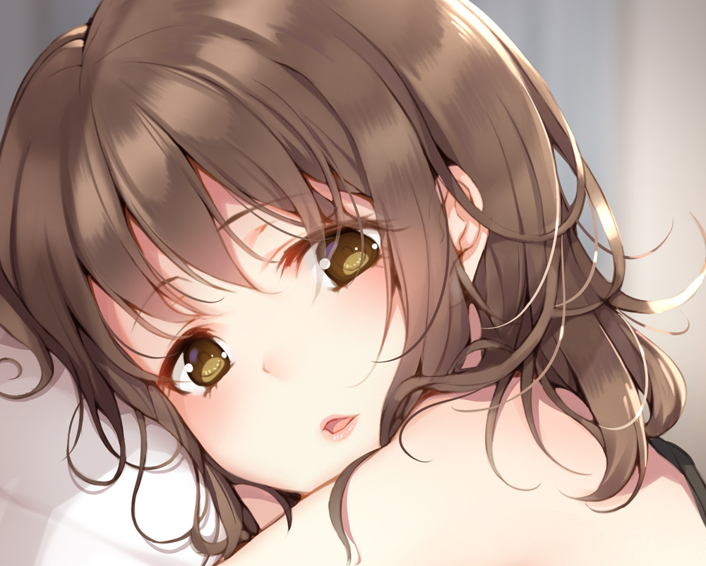 brown_hair, close, cropped, kazuzu, original, short_hair, yellow_eyes