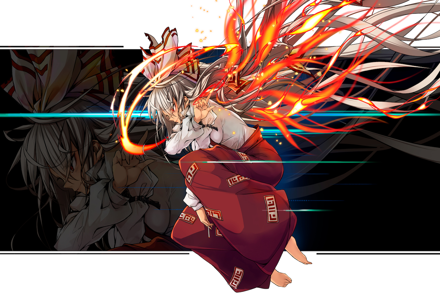 fire, fujiwara_no_mokou, mage, magic, maru-pen, touhou, zoom_layer
