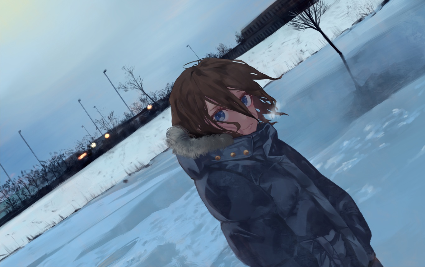 blue_eyes, brown_hair, dark, litra_(ltr0312), original, short_hair, sky, snow