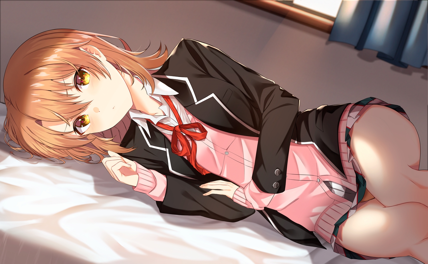 blush, brown_eyes, brown_hair, isshiki_iroha, jun_(540000000000000), panties, school_uniform, short_hair