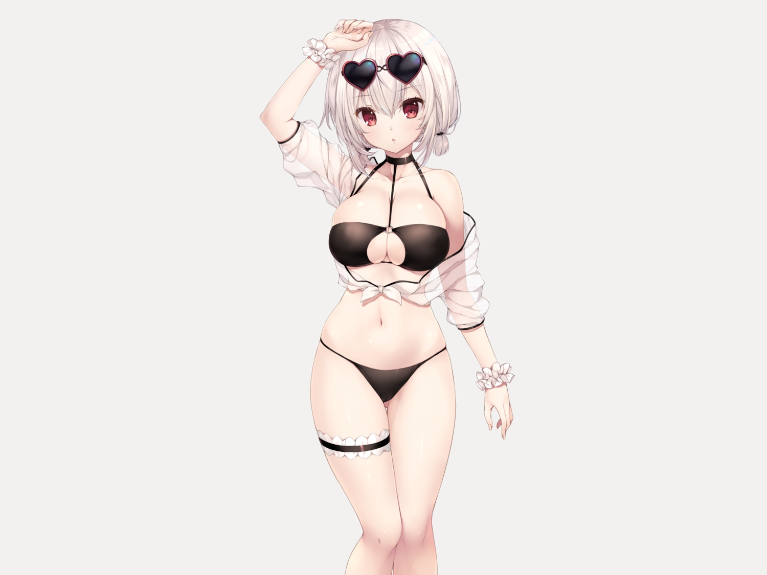 anthropomorphism, azur_lane, bikini, breasts, cleavage, garter, gray, mitha