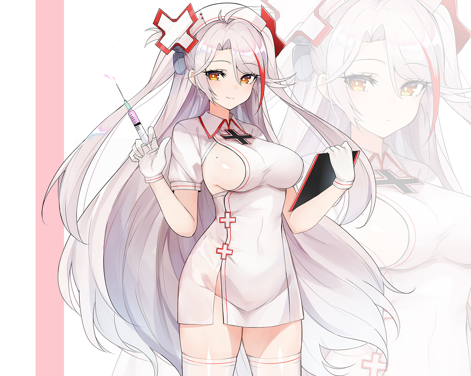 anthropomorphism, azur_lane, breasts, cropped, gloves, gray_hair, hat, long_hair