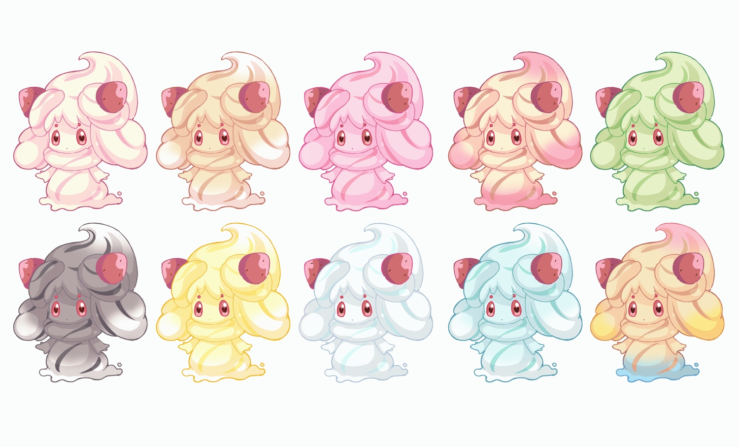 alcremie, food, fruit, no_humans, pikomarie, pokemon, strawberry, white