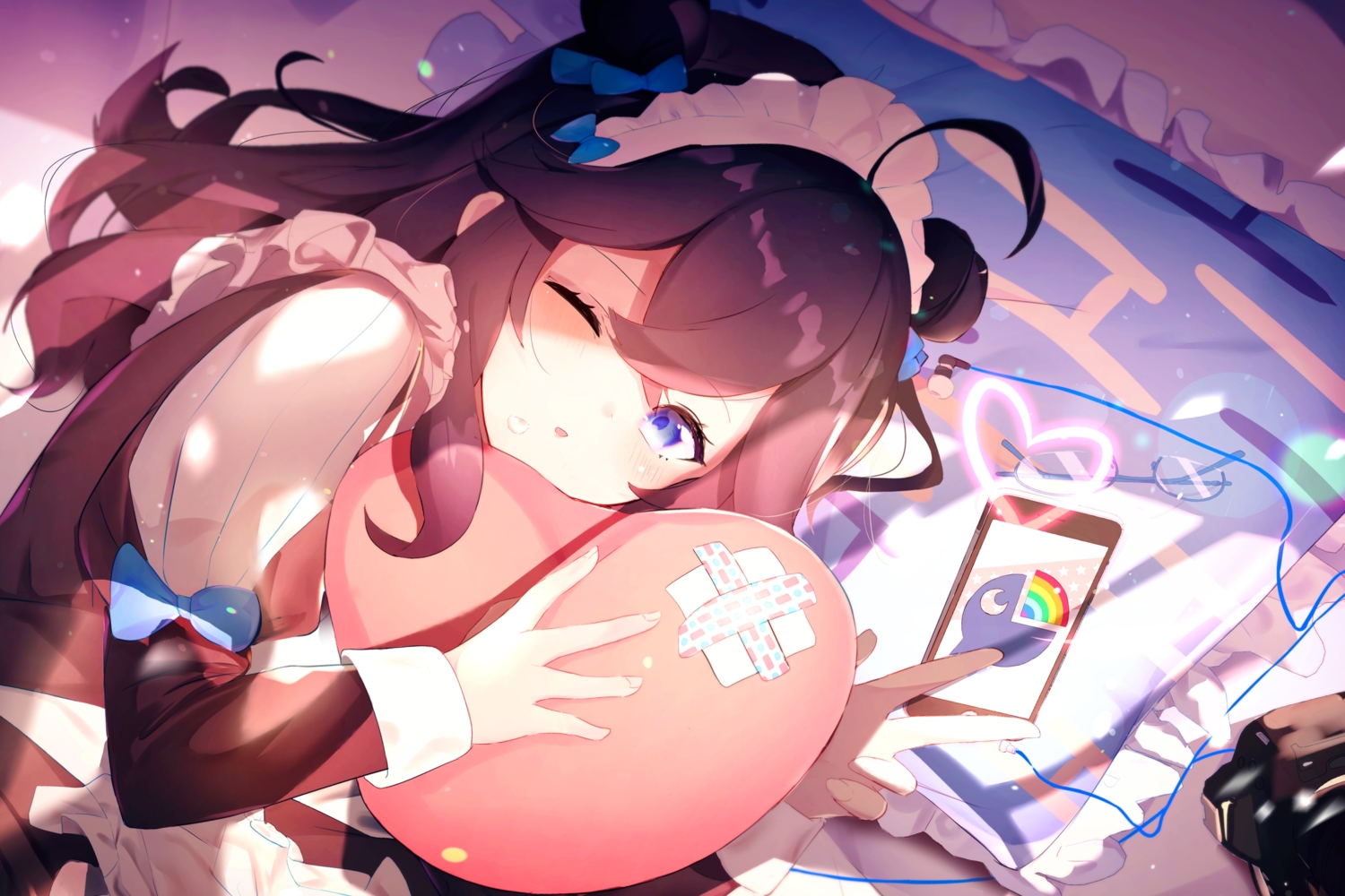 animal_ears, brown_hair, close, fantongjun, izumo_kasumi_(nijisanji), long_hair, maid, nijisanji