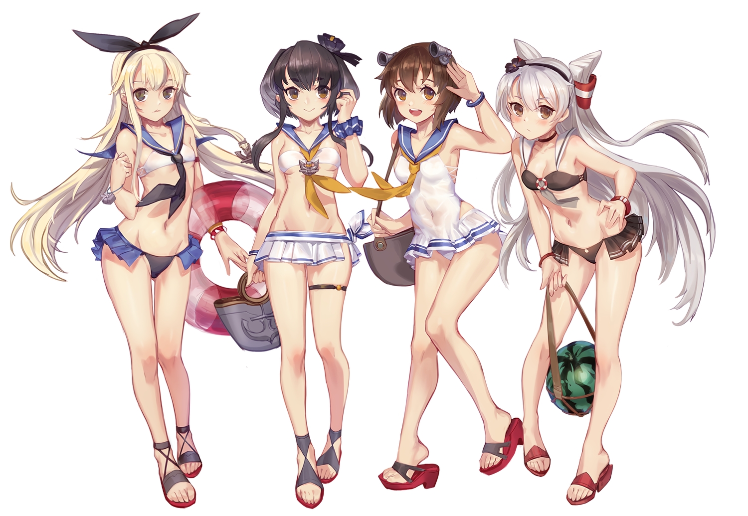 amatsukaze_(kancolle), anthropomorphism, bikini, black_eyes, blonde_hair, brown_eyes, brown_hair, food
