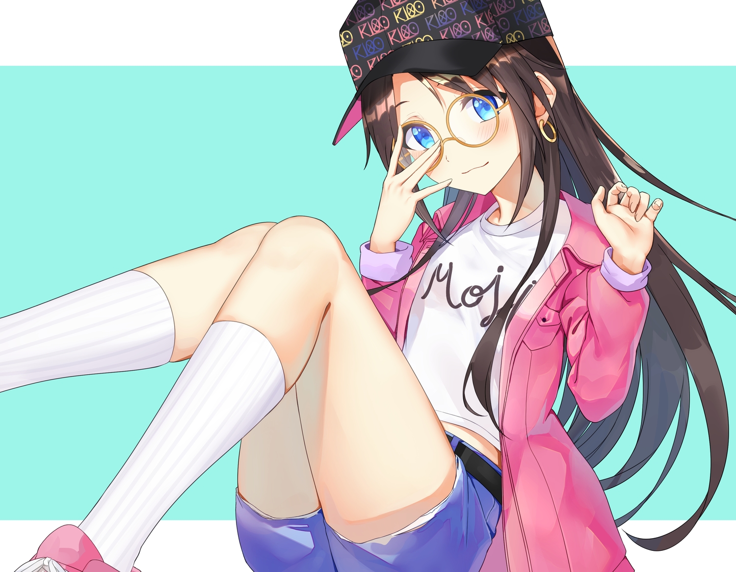 aqua_eyes, black_hair, blush, glasses, hachinatsu, hat, idolmaster, idolmaster_shiny_colors