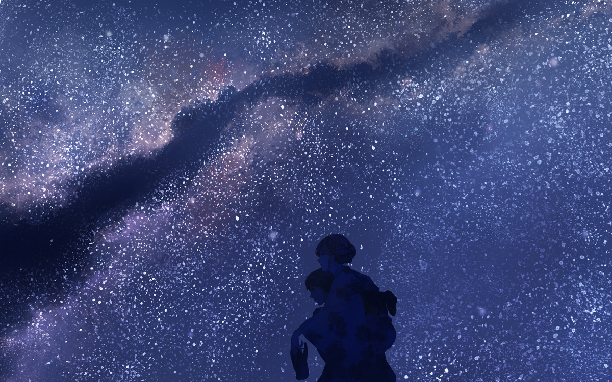 japanese_clothes, male, na_(sodium), night, original, polychromatic, sky, stars