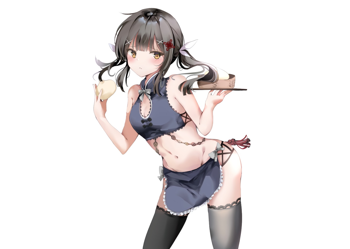 apron, black_hair, blush, bow, chinese_clothes, fate/kaleid_liner_prisma_illya, fate_(series), food