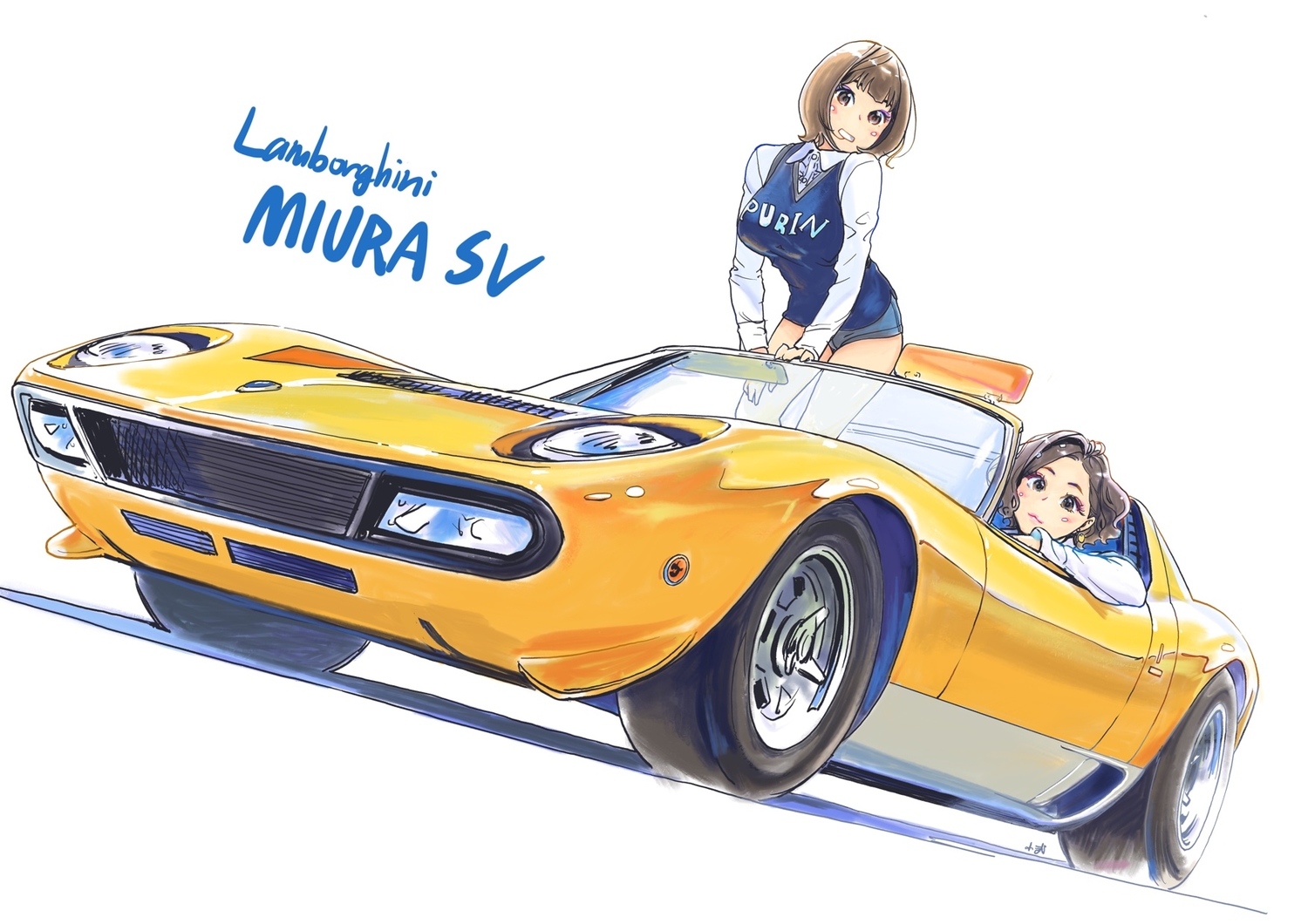 2girls, brown_eyes, brown_hair, car, carina_(xiaowoo), ishikawa_purin, kishi_mieko, onna_shunin_kishi_mieko