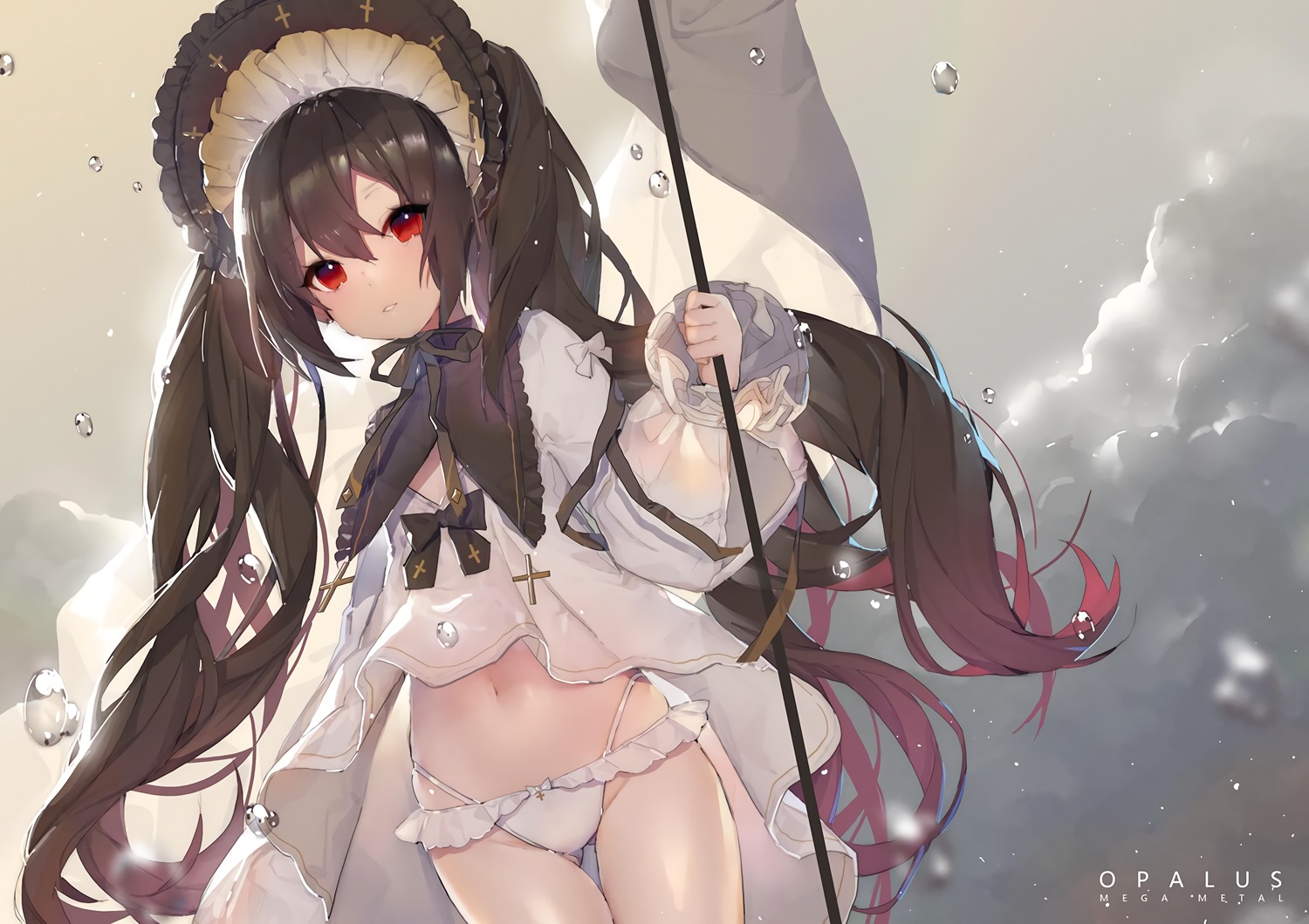 acidear, black_hair, bow, bubbles, cross, goth-loli, headdress, lolita_fashion
