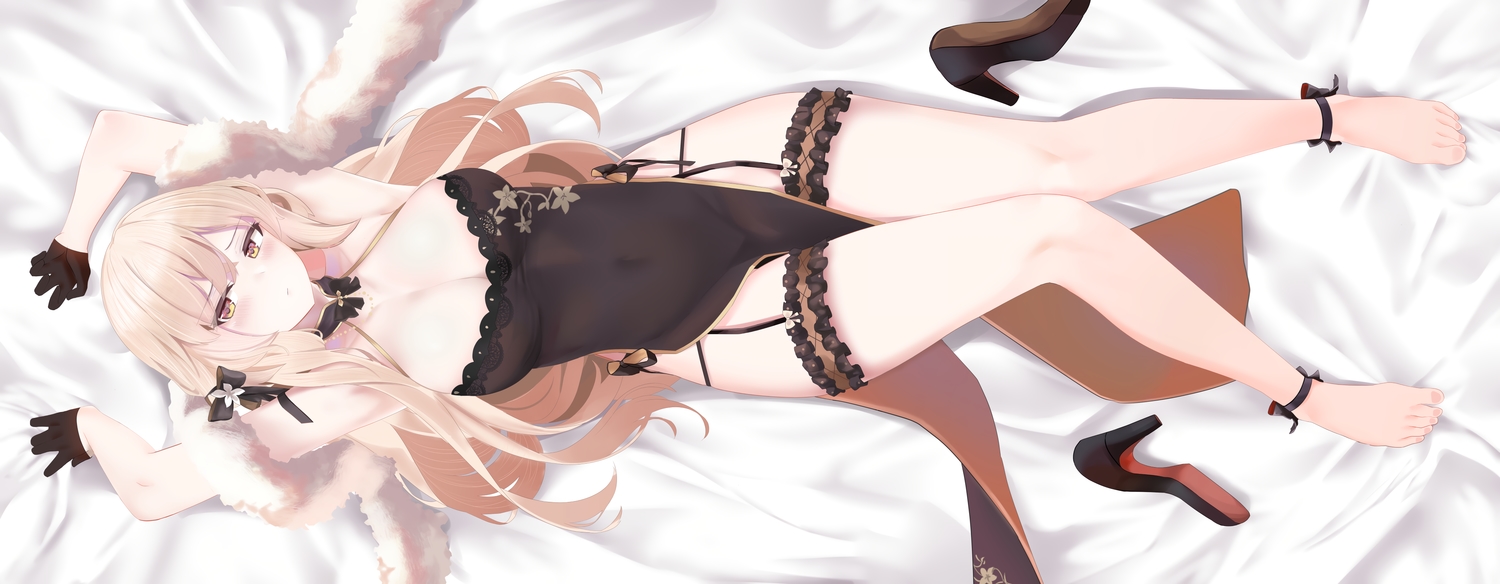 anthropomorphism, barefoot, blonde_hair, blush, breasts, chinese_clothes, chinese_dress, cleavage