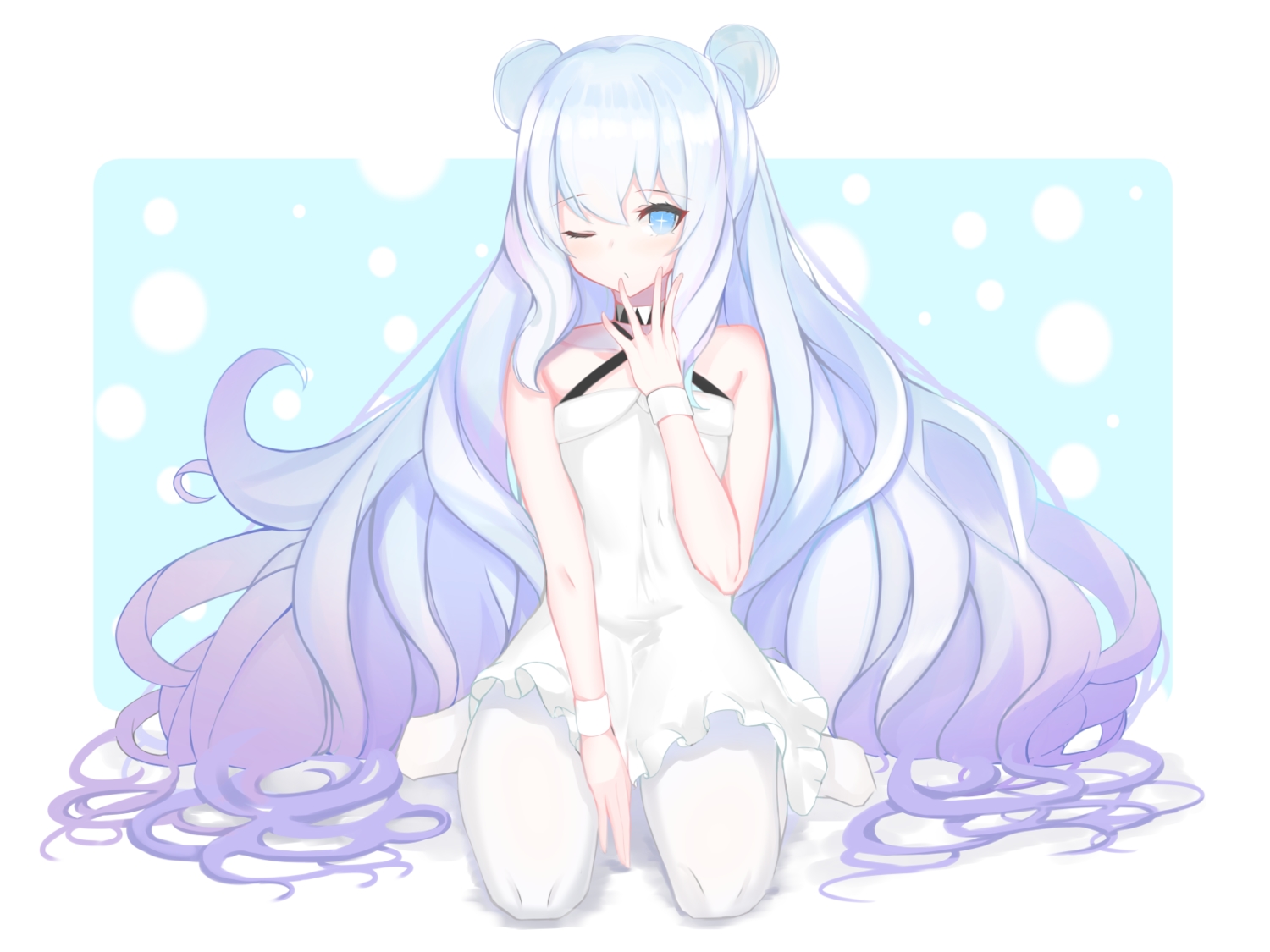 anthropomorphism, azur_lane, blue_eyes, blue_hair, choker, dress, flat_chest, le_malin_(azur_lane), long_hair, nephthys2356, pantyhose, wink