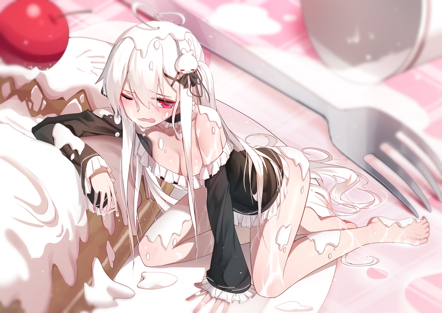 breasts, cherry, cleavage, food, fruit, goth-loli, lolita_fashion, niliu_chahui
