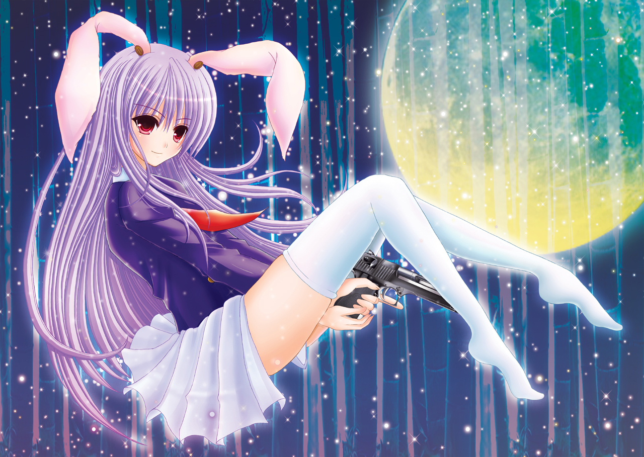 animal_ears, bunny_ears, bunnygirl, gun, nonoko, reisen_udongein_inaba, thighhighs, touhou, weapon
