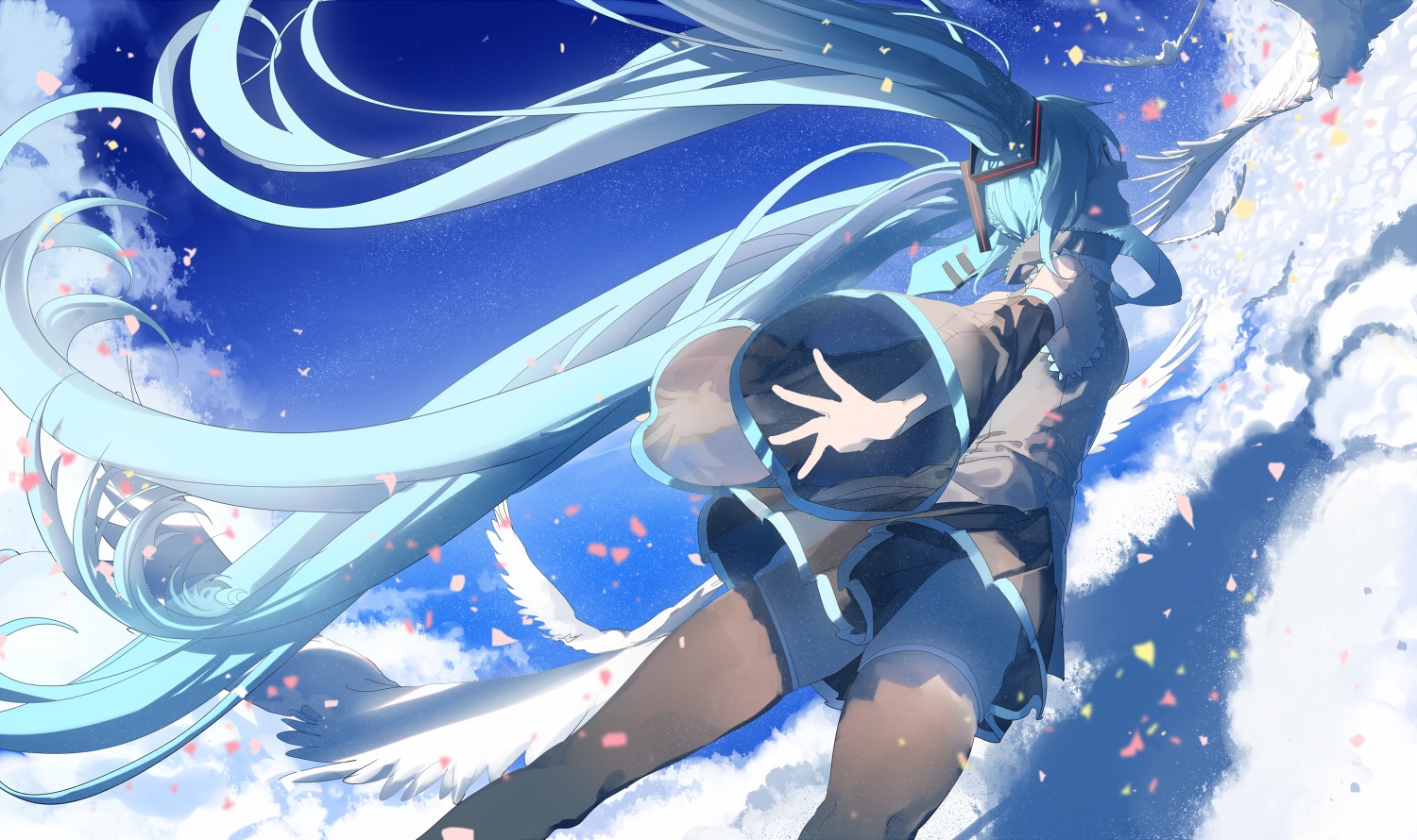 animal, bird, clouds, hatsune_miku, sky, vocaloid, xiaonuo_(1906803064)