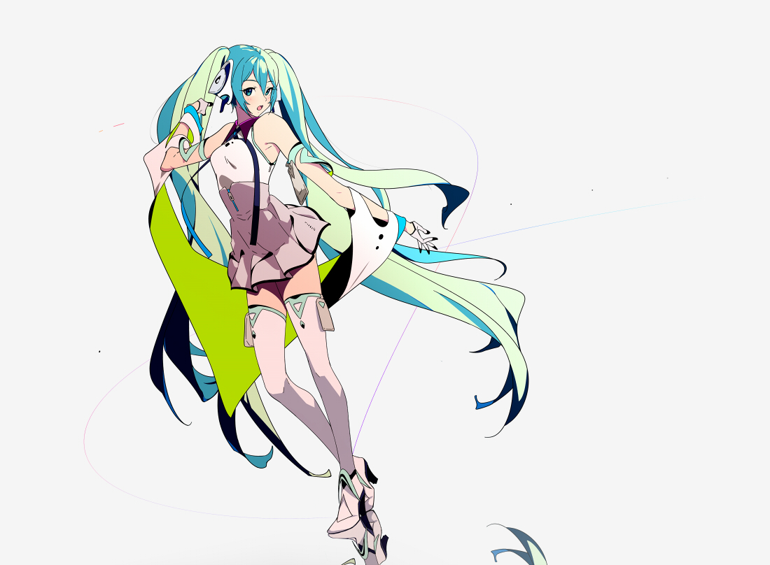 aliasing, blue_eyes, blue_hair, blush, dress, gloves, hatsune_miku, long_hair, sohin, thighhighs, twintails, vocaloid, white, zettai_ryouiki