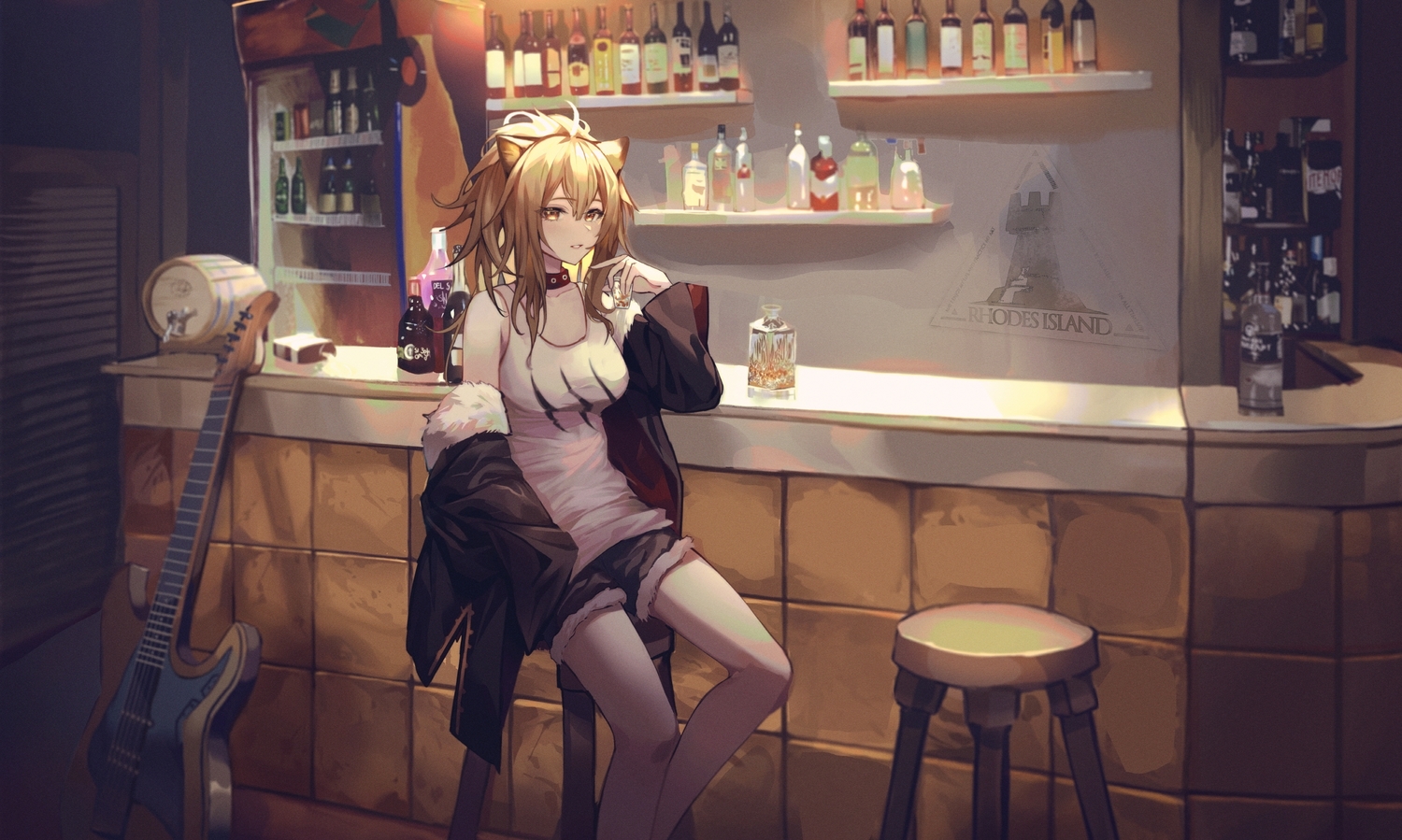 animal_ears, arknights, blonde_hair, catgirl, ponytail, siege_(arknights), yellow_eyes, zain_(jiha3905)