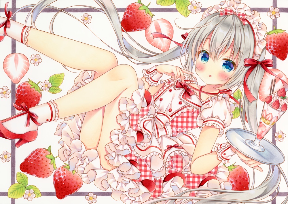 dress, food, fruit, ice_cream, lolita_fashion, long_hair, original, puu_(kari---ume)