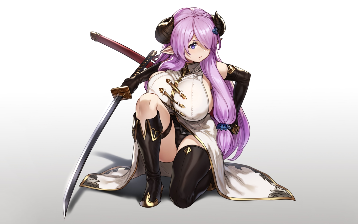 boots, breasts, cameltoe, elbow_gloves, gloves, gradient, granblue_fantasy, horns