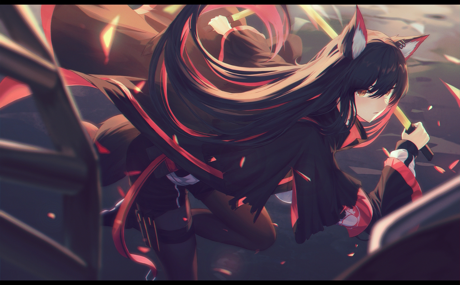 animal_ears, arknights, long_hair, pantyhose, sword, texas_(arknights), weapon, wolfgirl, xeonomi