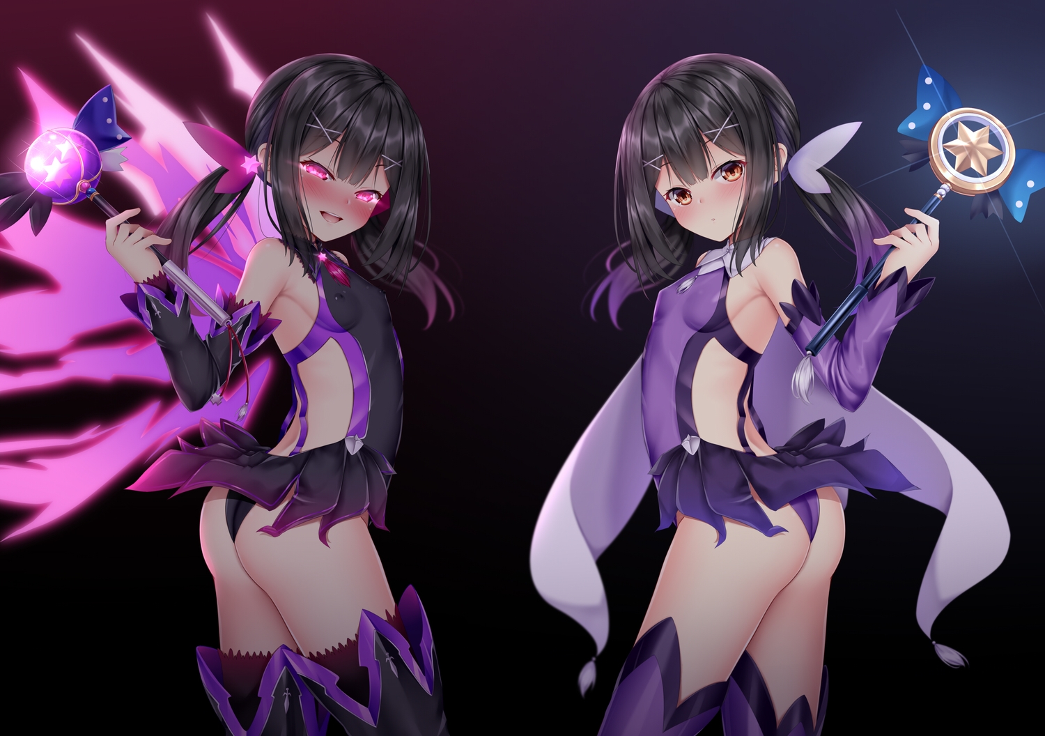 ass, black_hair, blush, brown_eyes, erect_nipples, fate/kaleid_liner_prisma_illya, fate_(series), long_hair