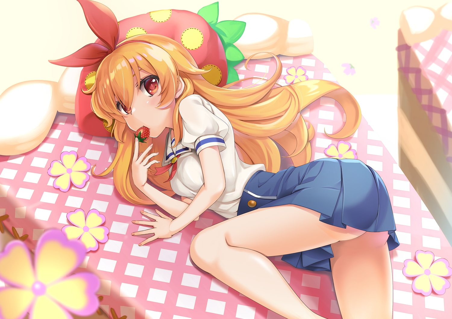 aikatsu!, ass, blush, food, fruit, hoshimiya_ichigo, long_hair, nopan