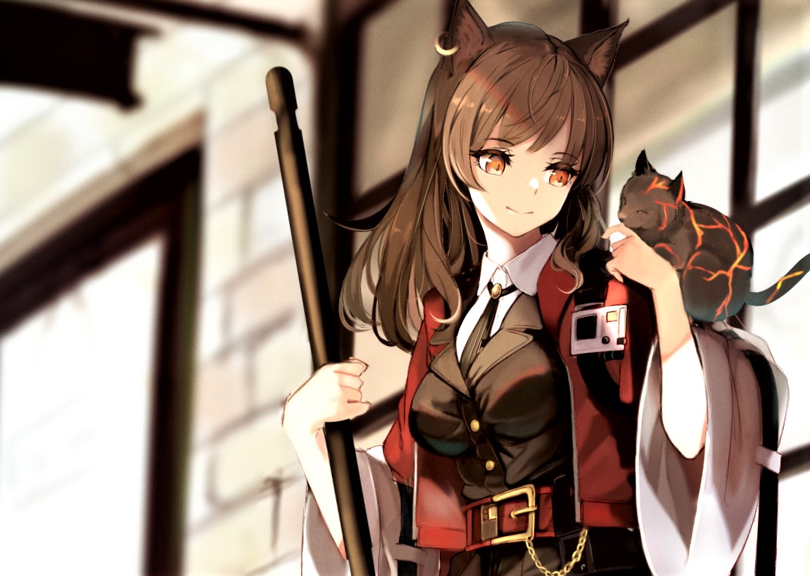 animal, animal_ears, arknights, cat, catgirl, homo_1121, skyfire_(arknights)