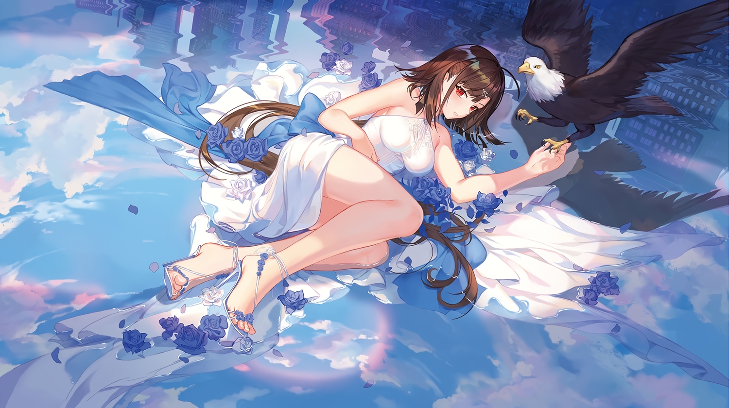 animal, anthropomorphism, atdan, azur_lane, bird, bow, brown_hair, building