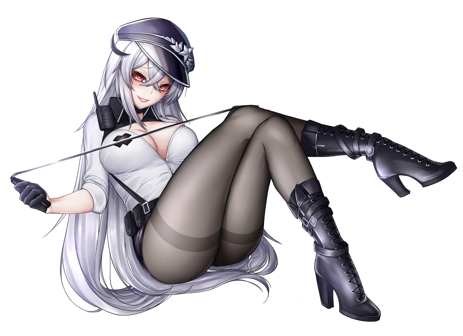 anthropomorphism, azur_lane, boots, breasts, cleavage, gangut_(azur_lane), gloves, gray_hair