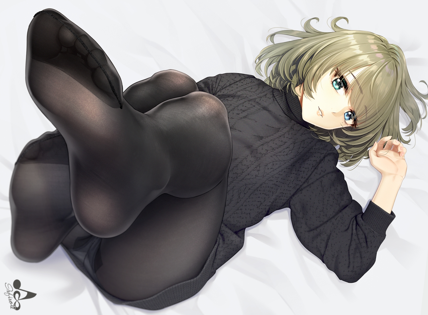 bicolored_eyes, blue_eyes, green_hair, idolmaster, idolmaster_cinderella_girls, infinote, pantyhose, short_hair