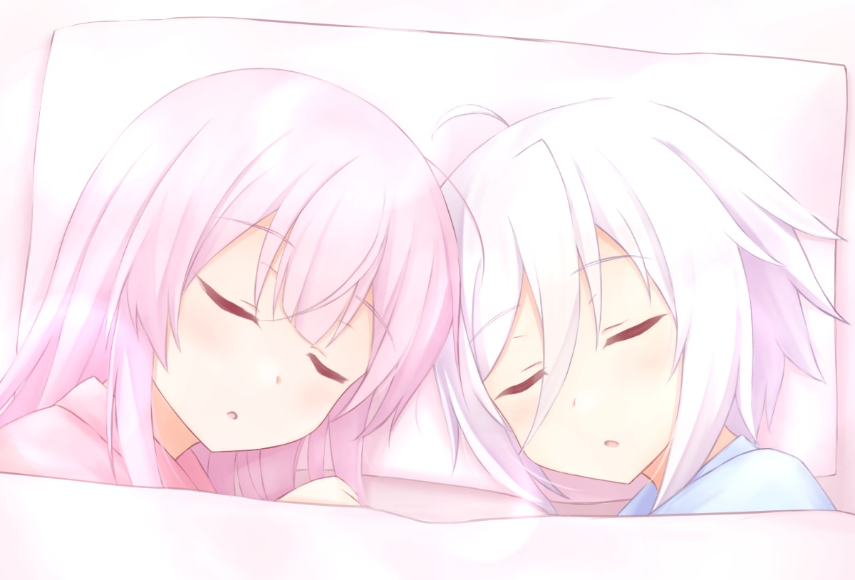 2girls, itomi_sayaka, natsu_(927013), polychromatic, sleeping, toji_no_miko, tsubakuro_yume