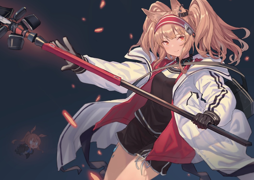 amiya_(arknights), angelina_(arknights), animal_ears, arknights, bunny_ears, bunnygirl, chibi, foxgirl