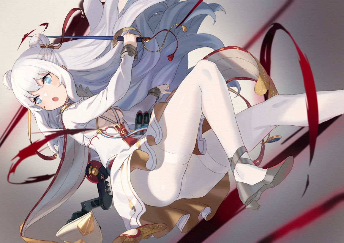 anthropomorphism, azur_lane, le_malin_(azur_lane), pantyhose, peroncho, white_hair