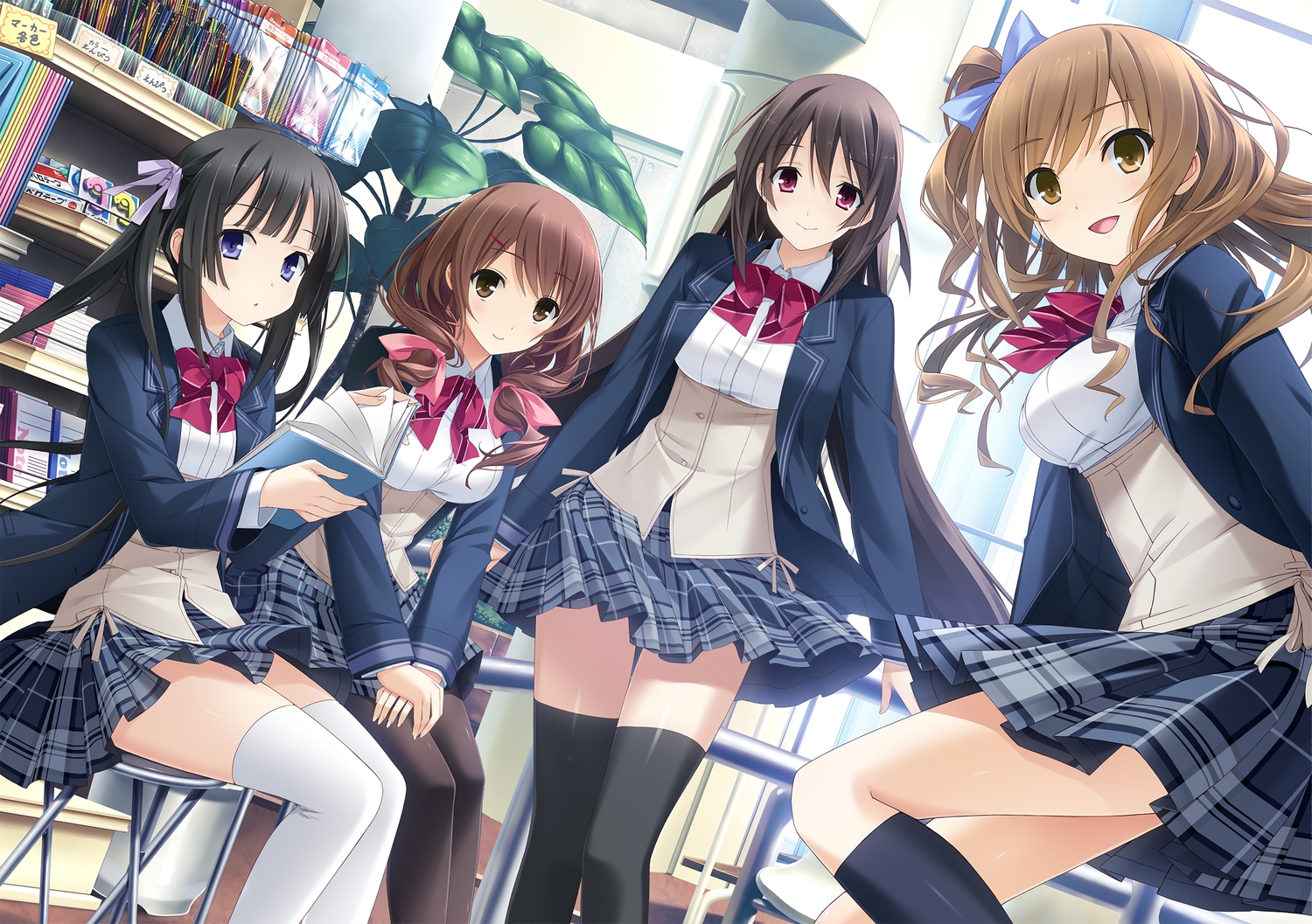 ashikawa_yukino, black_hair, blush, book, bow, brown_eyes, brown_hair, giga