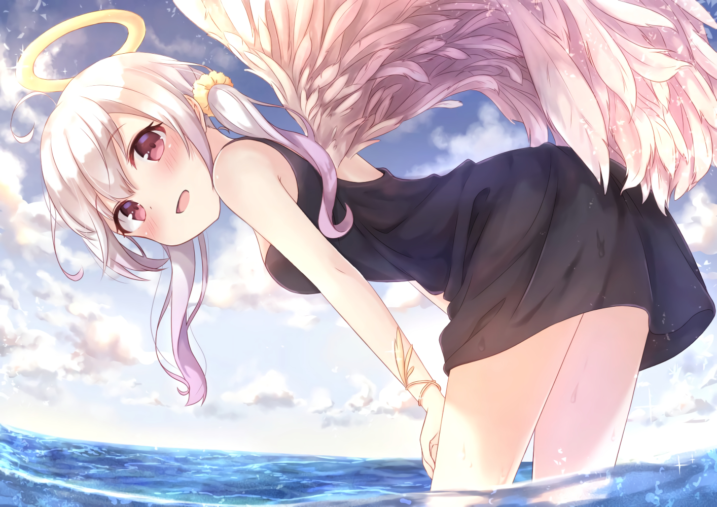 angel, halo, maka_neko, original, pink_eyes, pink_hair, wings