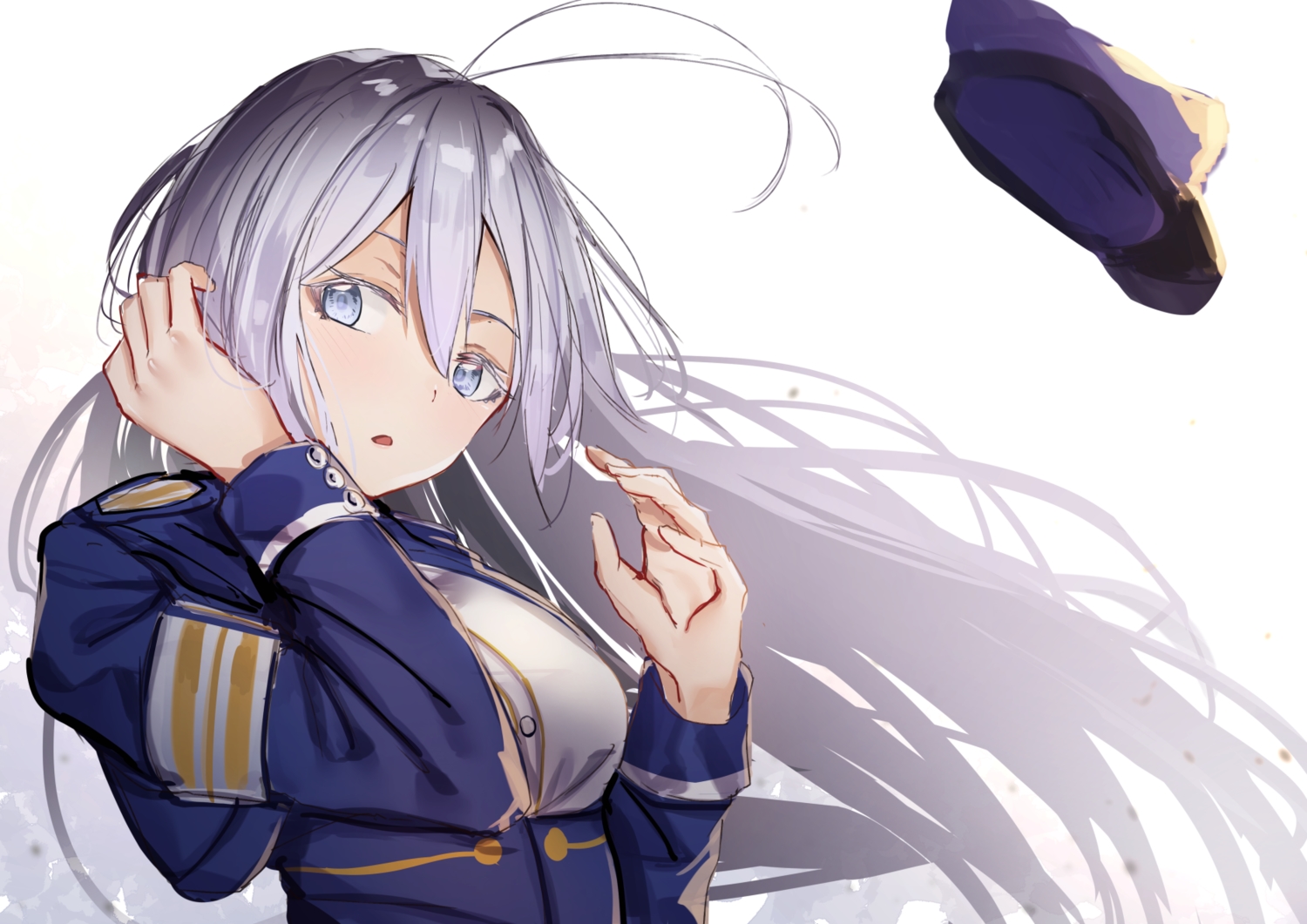 86_(anime), gray_eyes, gray_hair, hat, long_hair, sketch, tapioka_(oekakitapioka), uniform, vladilena_millize