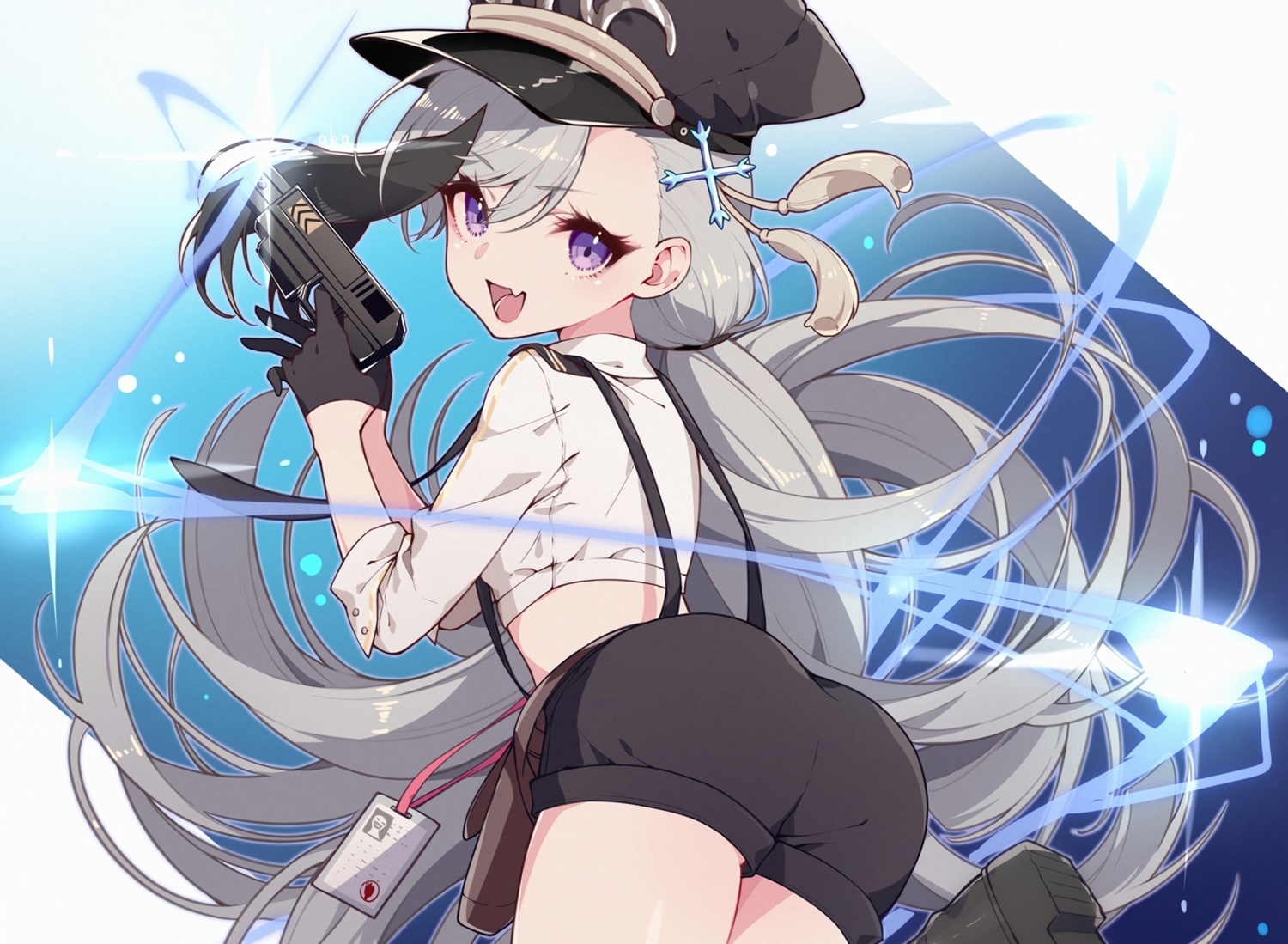 anthropomorphism, ass, azur_lane, cropped, fang, fukurou_(hvgd5584), gray_hair, gun